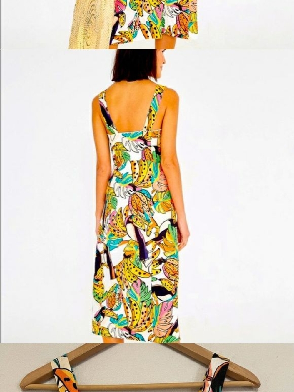 FARM RIO TUCANOS Linen Midi Sundress in Off White with Multicolor Print NWT - Picture 3 of 7